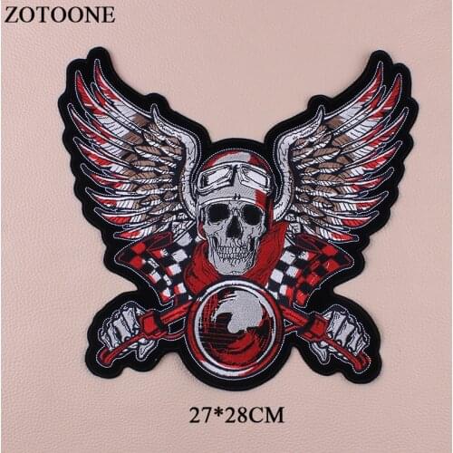 ZOTOONE Large Punk Rock winged Skull Patch Iron On Patches Eagle Badge Applique Cheap Embroidered Patches For Clothing Jacket E