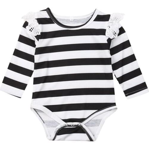 Infant Baby Long Sleeve Striped Romper Autumn spring Wear Newborn Kids boys girls Jumpsuit Lace flying sleeves clothes