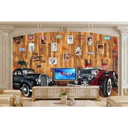 Custom mural,Europe plank wood wall vintage car photos wallpaper,restaurant bar living room tv sofa wall bedroom papel de parede