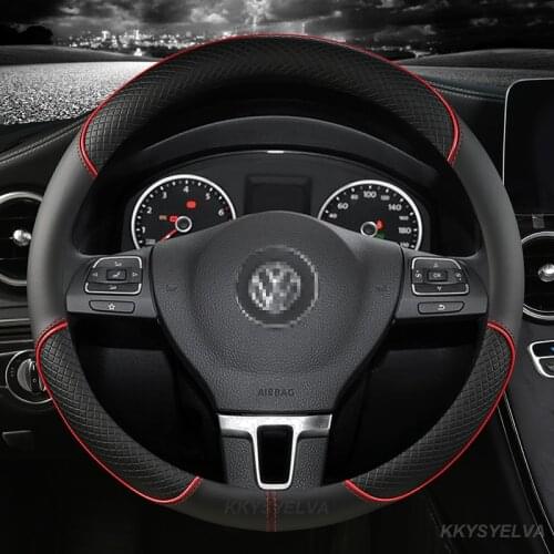 D Shape Leather Car Steering Wheel Cover Four Seasons Steering Wheel Hubs for VW GOLF 7 8 2015 POLO JATTA Interior Accessories