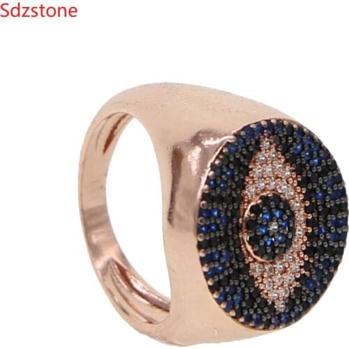 Rose gold color 2020 lucky evil eye cz eternity ring band engaement band cute lovely girl women zirconia evil eye finger rings