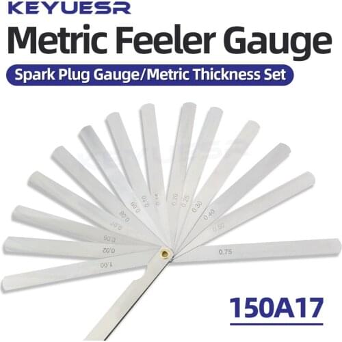 150A17 Metric Feeler Gauge Thickness Gage Set Blade Gap Filler Tappet Valve Spark Plug Gap Thickness Measurement Layout Tools