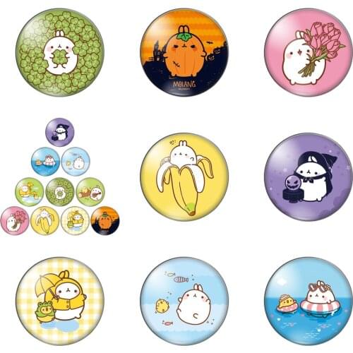 Cute Fat Rabbit Cartoon Animals Molang round Photo Glass Cabochon Demo Flat Back Making Findings Handmade DIY Accessories