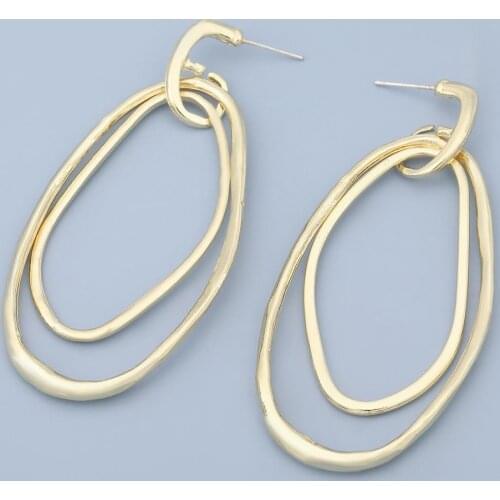 Trendy Big Oval Multilayer Irregular Dangle Earring New Fashion Women Gold Metal Statement Earring Chic Simple Party Jewelry