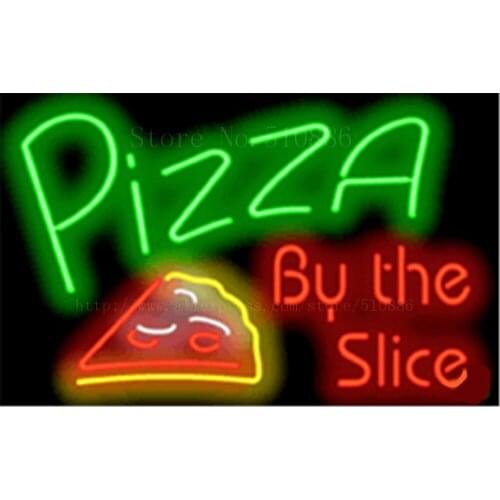 Pizza By The Slice NEON SIGN REAL GLASS BEER BAR PUB LIGHT SIGNS store display Packing Food Drink Bulbs Advertising Lights19*15"