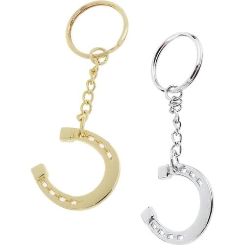 2 Pieces Zinc Alloy Novelty Horseshoe Pendant Keychain Key Ring Keys Holder