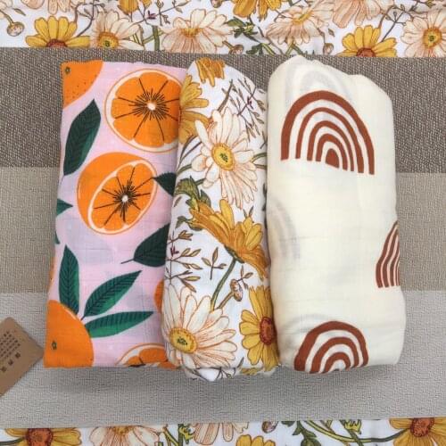 120x120cm Swaddle Baby Blanket Flower Bamboon Cotton Muslin Swaddle Baby Bath Baby Blankets Newborn