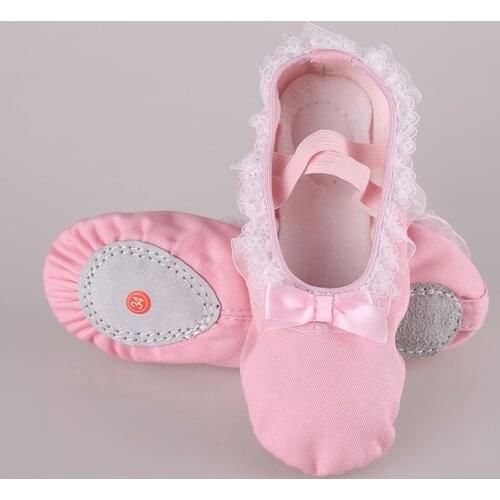 Professional Dance Shoes Pink Lace Cute Canvas Quality Children Ballerina EU24-40 Slippers