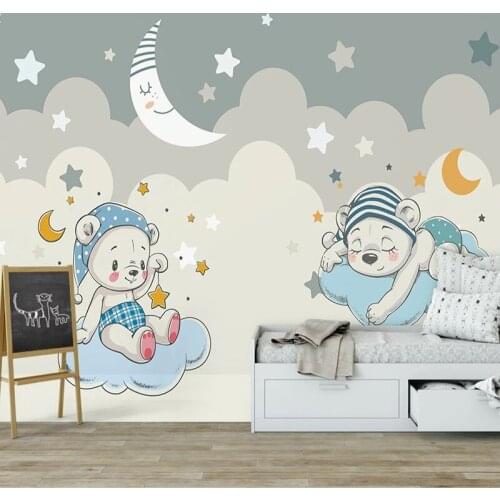 Dropship Custom 3D Photo Nursery Decor Wallpaper for Cartoon Little Bear Moon Stars Children Room Mural Boys Kids Room Wallpaper