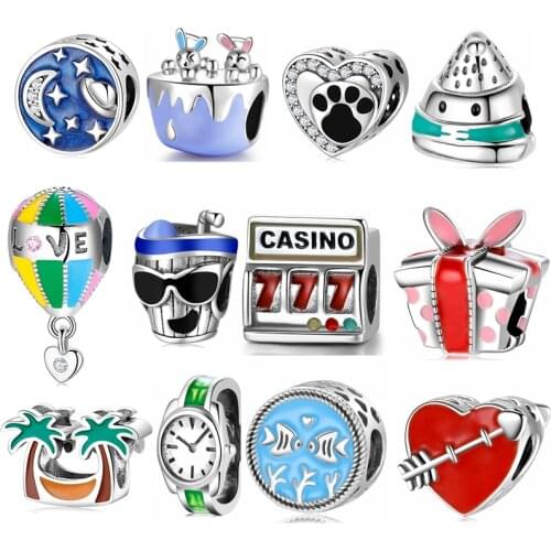 Christmas Gift Hight Quality 925 Sterling Silver Gift box Charms blue Pink Charms fits Original Women Bracelet DIY Fine Jewelry