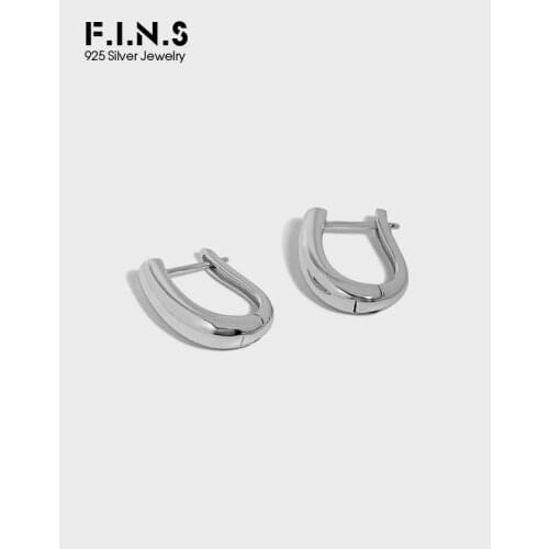 F.I.N.S Korean Simple Design U-shaped Glossy Texture S925 Sterling Silver Ear Buckle Minimalist Smooth Fine Small Hoop Earrings
