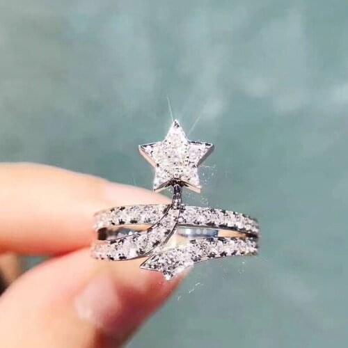 Cute Bling Star Zircon Stone Silver Color Rings for Women Wedding Engagement Fashion Jewelry