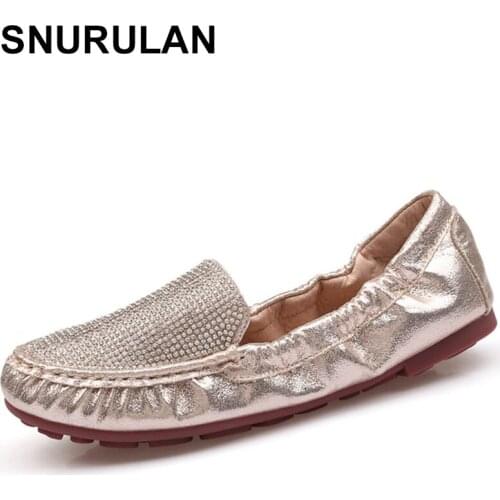 SNURULAN Comfortable Shoes Woman Soft Zapatos De Mujer Rhinestone Women Shoes New Sapato Feminino Elegant Foldable Ballet Flats