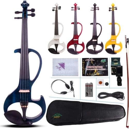 Violin 4/4 blue 4 string electric violin string 1/8 jack violin bow ebony connectors