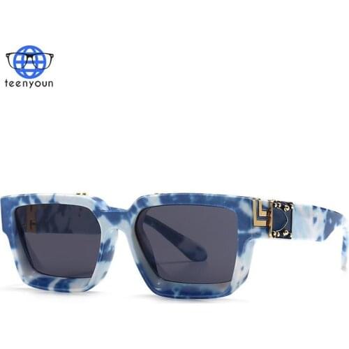 TEENYOUN Fashion Cool Unique Square Sunglasses Brand Design Blue and White Porcelain Sun Glasses Oculos De Sol 2021 Eyewear