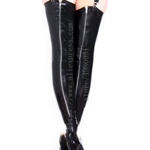 Front zip decorations womens latex stockings Fetish made of 0.4mm thickness natural latex