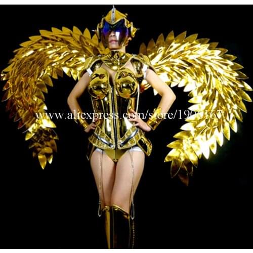 Victoria Catwalk Show Gold Plated Mirror Dance Wings Dress Costumes Stage Performance Cosplay Women Clothes Party Supplies
