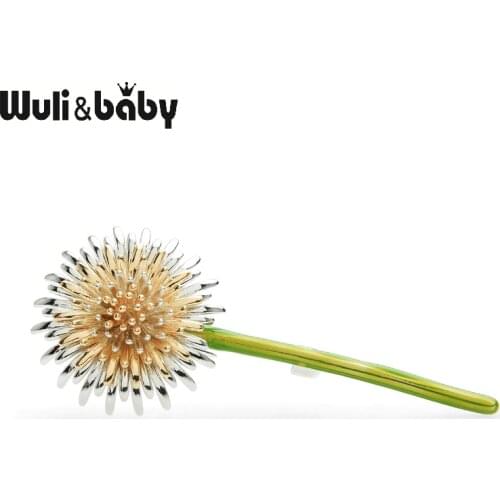 Wuli&Baby 2019 New Green Dandelion Flower Enamel Brooches Women Mens Weddings Plants Brooch Pins Gifts