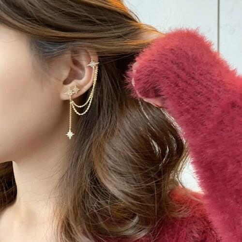 ASHIMITA Sterling Star Tassel Earrings Long Dangle Wrap Cuff Threader Crawler Earrings Dangling Chain for Women