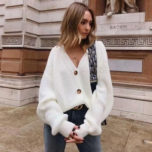 Women Sexy V Neck Single Button Knitted Sweater Long Sleeve Solid Casual Sweater Coat 2020 Winter New Fashion Cardigan Sweater
