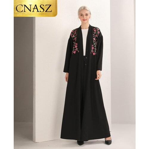 2019 Muslim Abaya Elegat New Fashion New Wrapped Flower Black Middle Eastern Dubai Cardigan Robe For Women Long Dress