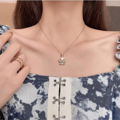 Cute Luxury Angel Pendant Necklaces for Women High Quality Korean Fresh Girl Bling Necklace Jewelry for Girl Friends Gifts New