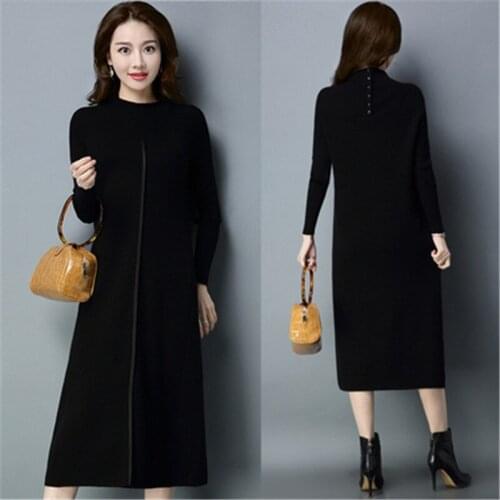 2020 NEW Autumn Winter Knitted Sweater Dress Women Fashion Elegant Long Sleeve Slim Plus Size Pullover women Sweater Long Dress