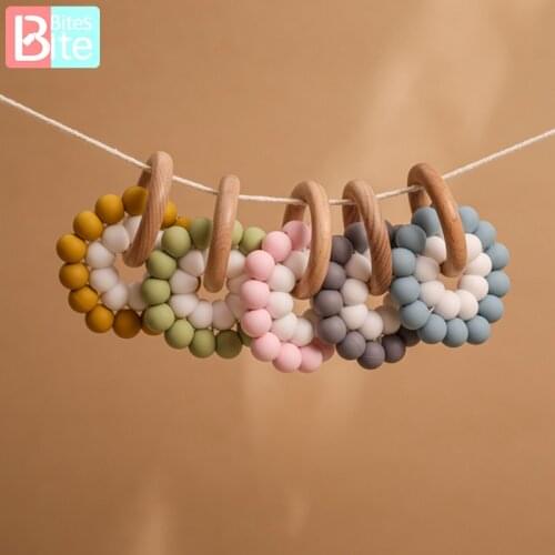 1Pc Baby Teether Bracelet Food Grade Silicone Beads Beech Wood Ring BPA Free Montessori Teething Toy Care Products Gift for Baby