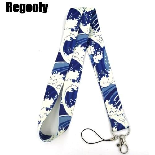 10pcs Vintage Kanagawa Hokusai Wave Lanyard Badge ID Mobile Phone Rope Key Lanyard Neck Straps Accessories webbings ribbons