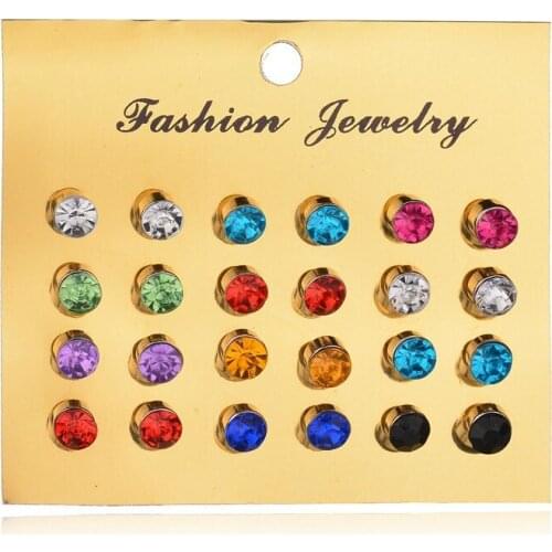 12pairs/set Fashion Exquisite Zircon Multicolor Stud Earrings for Women Personality Gold Color Statement Earrings Jewelry 2019