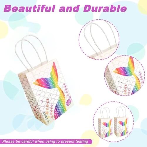 12pcs/set Mermaid Party Favors Bags With Handle Gift Bag For Candy Chocolate Little Decorations Games Birthday Party Supplies