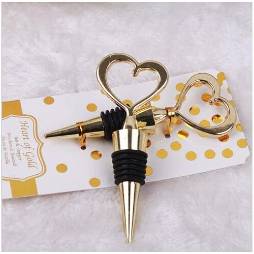200pcs Gold Heart Bottle Stopper Wine Golden Wedding Bridal Shower Favors DHL Fedex Free Shipping