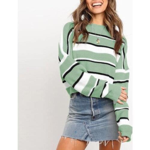 2021 Autumn And Winter New Fashion Sweater Wild Round Neck Striped Long Sleeve Comfortable Pullover Jersey Mujer Em