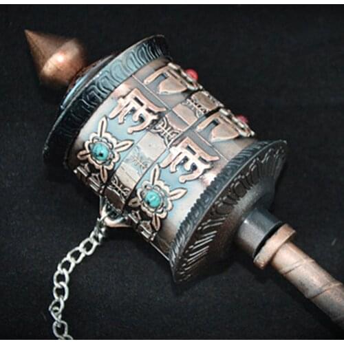 21cm Tibetan Plastic Buddhist Long 14cm Hand Held Prayer Wheel Om Mani Padme