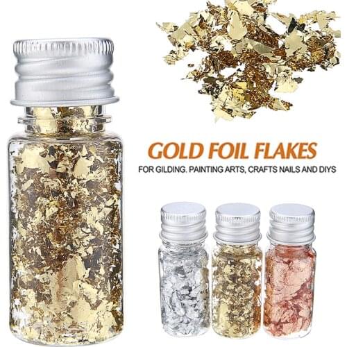 3pcs Nail Art Gold Silver Foil Paper Gliding Flakes For Jewelry Making Photo Frame DIY Craft Decor Leaf Leaves Sheets
