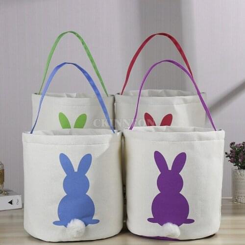 50Pcs/Lot Easter Bunny Buckets Ears Basket Canvas Bags Tote Stuffers Egg Hunt For Girls And Boy