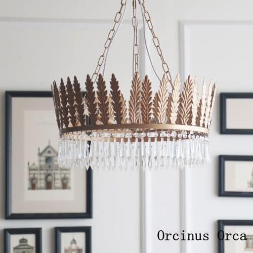 American luxury golden crown chandelier Girl Bedroom Princess room lamp classical iron creative Crystal Chandelier