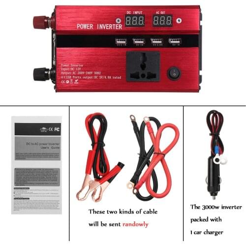 3000W Car Power Inverter DC 12V/24V to AC 110V 220V Auto Portable Charger Converter Adapter Modified Sine Wave Universal Socket