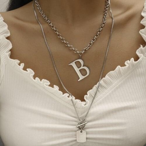 Alloy B Letter Pendant Necklace for Women Hip Hop Metal Tag Layered Necklaces Female 2021 Fashion Jewelry Simple New