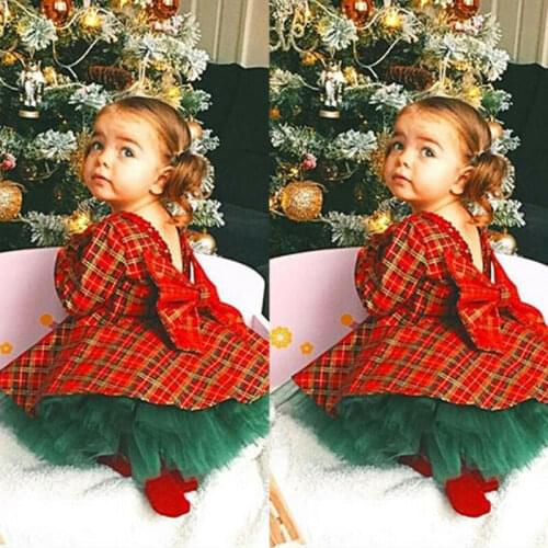 PUDCOCO New Toddler Baby Girls Princess Plaid Tops Dress Backless Big Bow Tutu Dresses Clothes 2Pcs Xmas Outfits Set 1-6Y