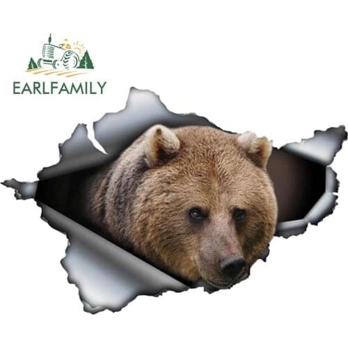 EARLFAMILY 13cm x 8.5cm Brown Bear Car Sticker Torn Metal Decal Reflective Stickers Waterproof 3D Car Styling Grizzly Car Decal
