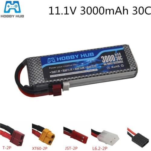 Hobby Hub 11.1V 3S 3000mAh 30c LiPo Battery For RC Quadcopter Helicopter Airplane Car LiPo 11.1 v 3000 mah 3S 30C lipo battery