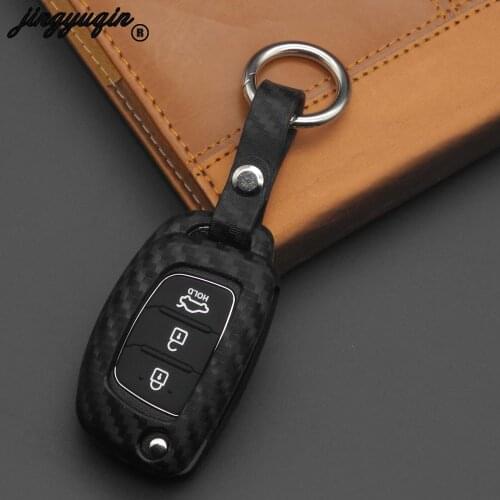 Jingyuqin Carbon Fiber Silicone Remote Flip Car Key Case Cove For Hyundai Creta I10 I20 Tucson Elantra Santa Fe Holder Shell