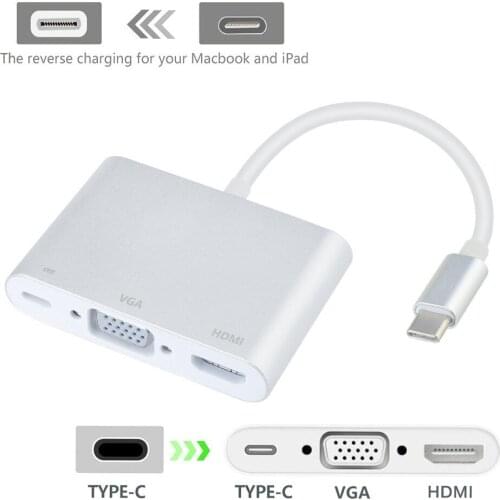 3 in1 USB 3.1 Type-C to HDMI +VGA HD Video Adapter Converter Cable For Apple MacBook