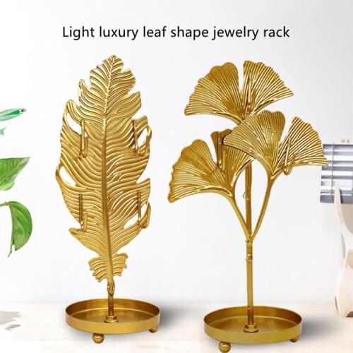 Space Saving Storage Rack Display Holder Earring Necklace European Style Leaves Shape Jewelry Stand Metal Bedroom Mini Hooks