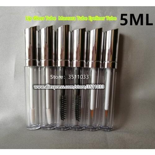 30PCS 50PCS 5ml Cosmetic Acrylic Lip Gloss Tube Transparent Mascara Tube Acrylic Clear Elegant Eyeliner Tube Light Silver Cap
