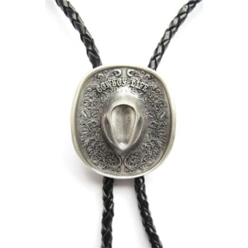 New Vintage Silver Plated Western Cowboy Boots Cap Wedding Bolo Tie Leather Necklace also Stock in US