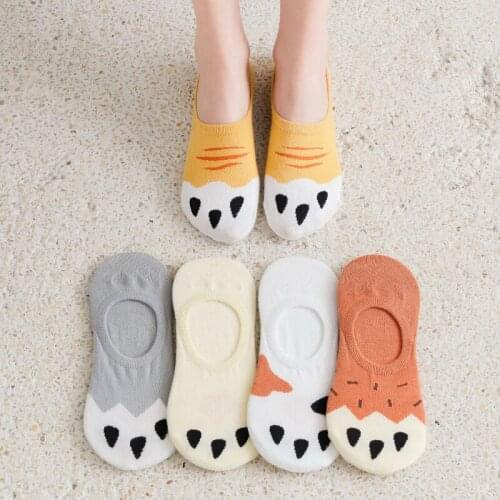 Dreamlikelin Summer Cute Womens Thin Boat Socks Cartoon Kawaii 3d Cat Paw Footprint Cotton Invisible Socks