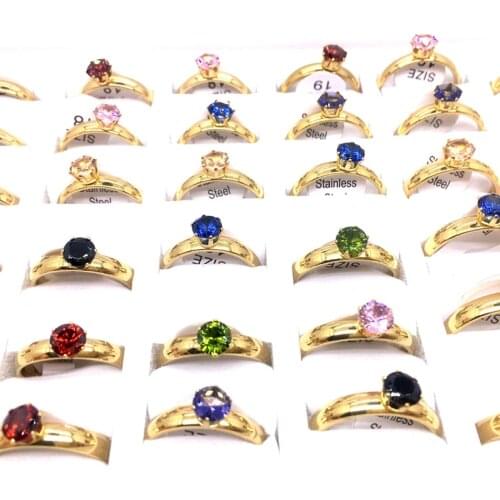 MixMax 36pcs Golden Womens Beautiful Zircon Stone Stainless Steel Jewelry Rings Party Wholesale Lot