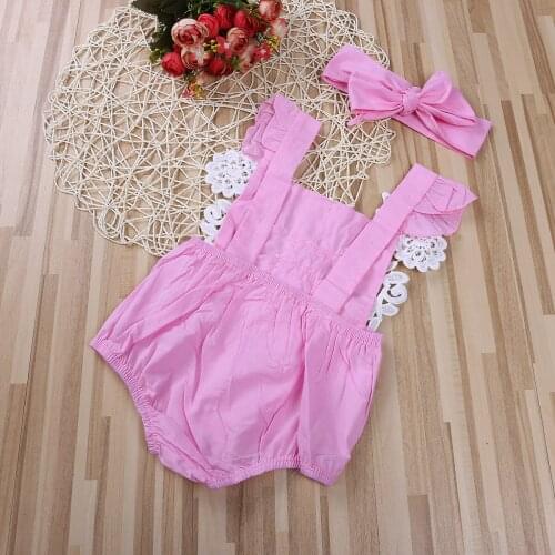 Emmababy Fashion Girl Clothes Cute Pink Newborn Baby Girls Lace Floral Bodysuit Jumpsuit Sunsuit